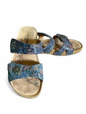 Josef Seibel Tonga Leather Sandals Ocean Multicolor Adjustable Slide US 10 EU 41